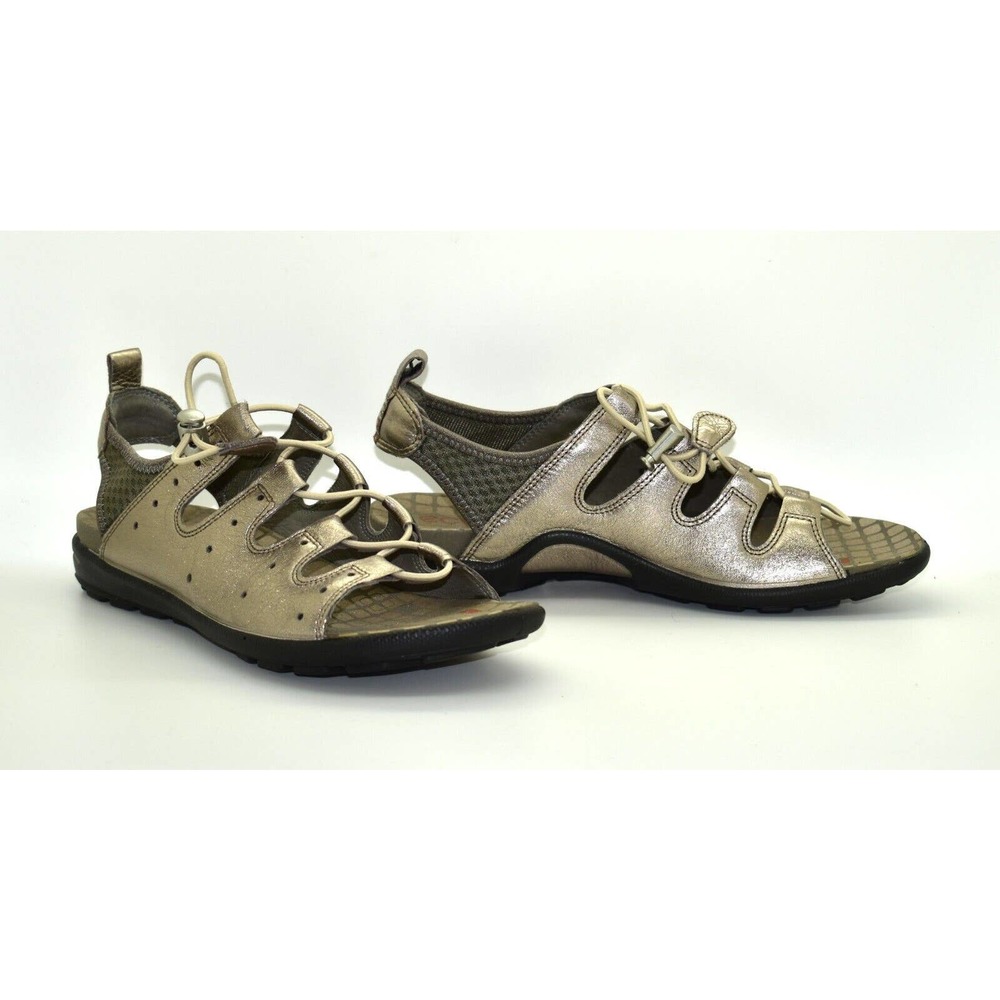 A6 NEW ECCO Bluma Speed Gold Metallic Leather Toggle Lace Up Sandals Shoes Sz 38